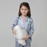 19 Momme Kid's Silk Pajamas Set Girls' Cute Long Sleeves Nighties with White Trimming -  slipintosoft