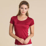 Silk round neck short sleeve women's T-shirt thin mulberry silk knitted bottoming shirt top - slipintosoft