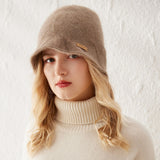 Kaschmir-Eimerhut für Damen, Cloche-Mütze aus Kaschmirstrick für den Herbst und Winter