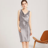 22 Momme Elegant Sleeveless Women's Silk Dress Cowl Neck Midi Silk Dress - slipintosoft