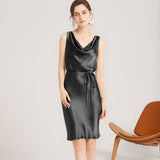 22 Momme Elegant Sleeveless Women's Silk Dress Cowl Neck Midi Silk Dress - slipintosoft