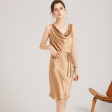 22 Momme Elegant Sleeveless Women's Silk Dress Cowl Neck Midi Silk Dress - slipintosoft