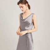 22 Momme Elegant Sleeveless Women's Silk Dress Cowl Neck Midi Silk Dress - slipintosoft