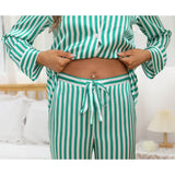 Women's Stripe Silk Sleepwear Set 100% Stripe Silk Pajamas