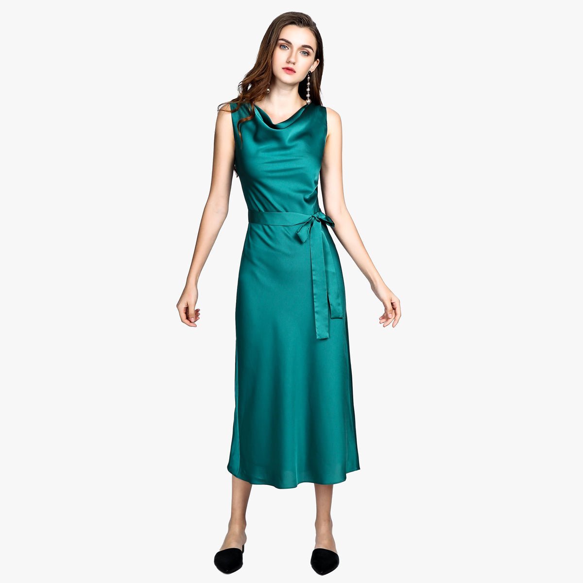 Ladies sleeveless Cowl Neck Silk Dress - slipintosoft