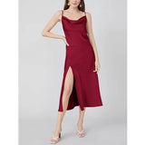 Sexy Cowl Neck Long Silk Dresses With Side Slit - slipintosoft