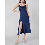 Sexy Cowl Neck Long Silk Dresses With Side Slit - slipintosoft