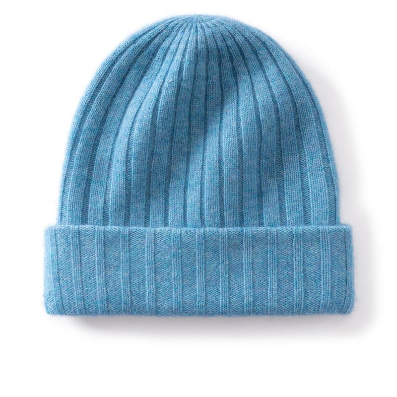 Unisex Ribbed Cashmere Beanie Hat Cashmere Winter Cap Knit Cuffed Multi Colors Blue M