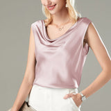 Versatile Ladies Silk Sleeveless Blouse 100% Mulberry Silk Cowl Collar Tops - slipintosoft