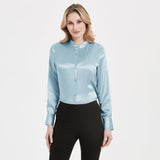 Women Band Collar Silk Blouse For Women 100% Pure Silk Blouse with Pocket - slipintosoft