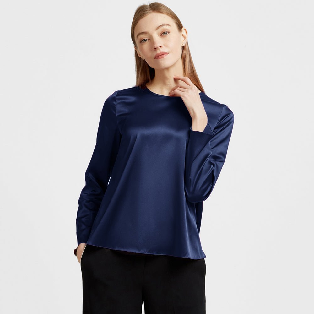 Women Pullover Long Sleeve Pure Mulberry Silk Blouse - slipintosoft