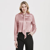 Women Silk Blouses Long Sleeves Ribbon Office Silk Shirts