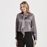 Women Silk Blouses Long Sleeves Ribbon Office Silk Shirts