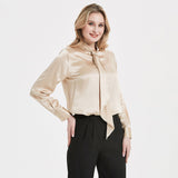 Women Silk Blouses Long Sleeves Ribbon Office Silk Shirts