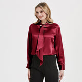 Women Silk Blouses Long Sleeves Ribbon Office Silk Shirts