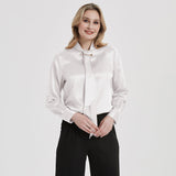 Women Silk Blouses Long Sleeves Ribbon Office Silk Shirts