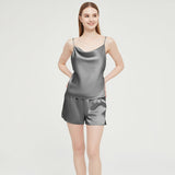 Women Cowl Neck Silk Camisole Set Sexy Silk Cami Shorts Pure Silk Sleepwear - slipintosoft