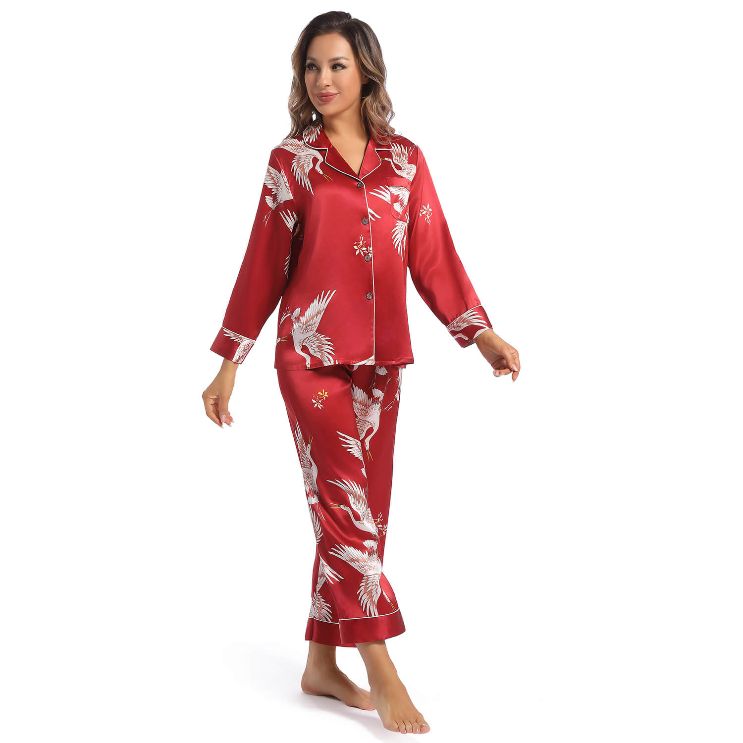 Women Silk Pajamas Set Printed Ladies Gorgeous Silk Nightwear Set - slipintosoft