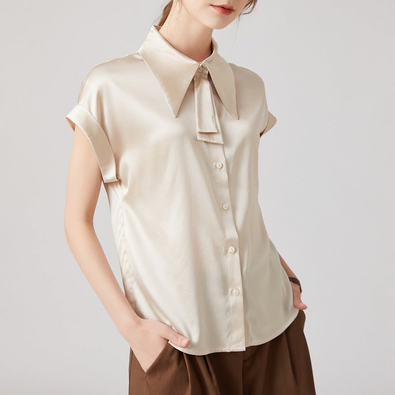 Women Silk Shirts Short Sleeve Work Pure Silk Tops