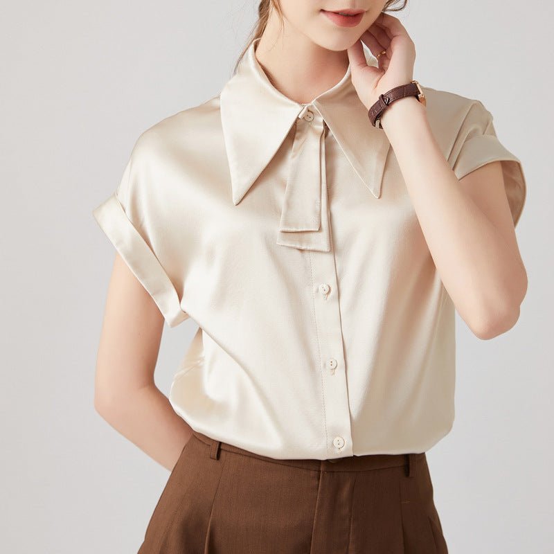 Women Silk Shirts Short Sleeve Work Pure Silk Tops