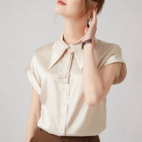 Women Silk Shirts Short Sleeve Work Pure Silk Tops