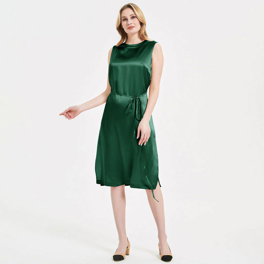 Women Stand Collar Silk Dress Pure 100% Real Mulberry Silk Dresses - slipintosoft