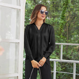 Women Long Sleeves V Neck Silk Blouse - slipintosoft