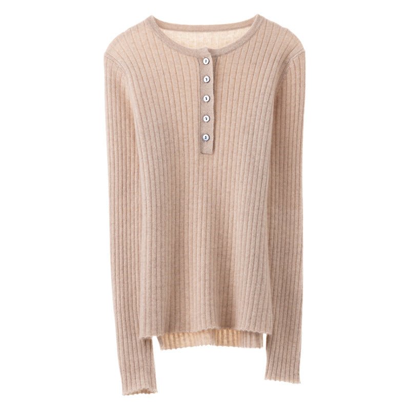 Women's 100% Ribbed Cashmere Crewneck & Button Sweater - slipintosoft