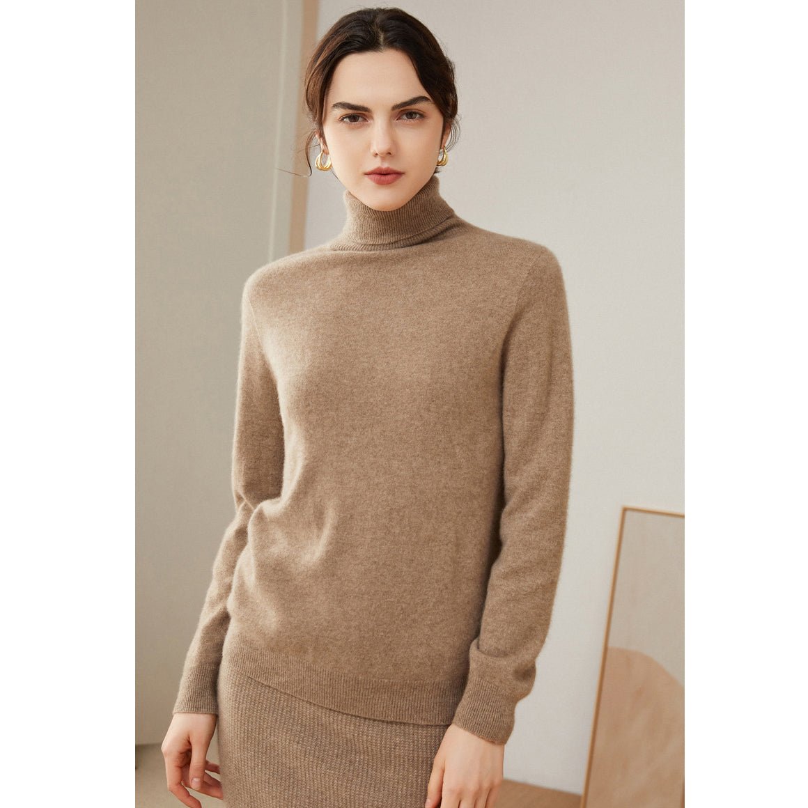 Womens Pure Cashmere Turtleneck Sweater Long Cashmere Pullover