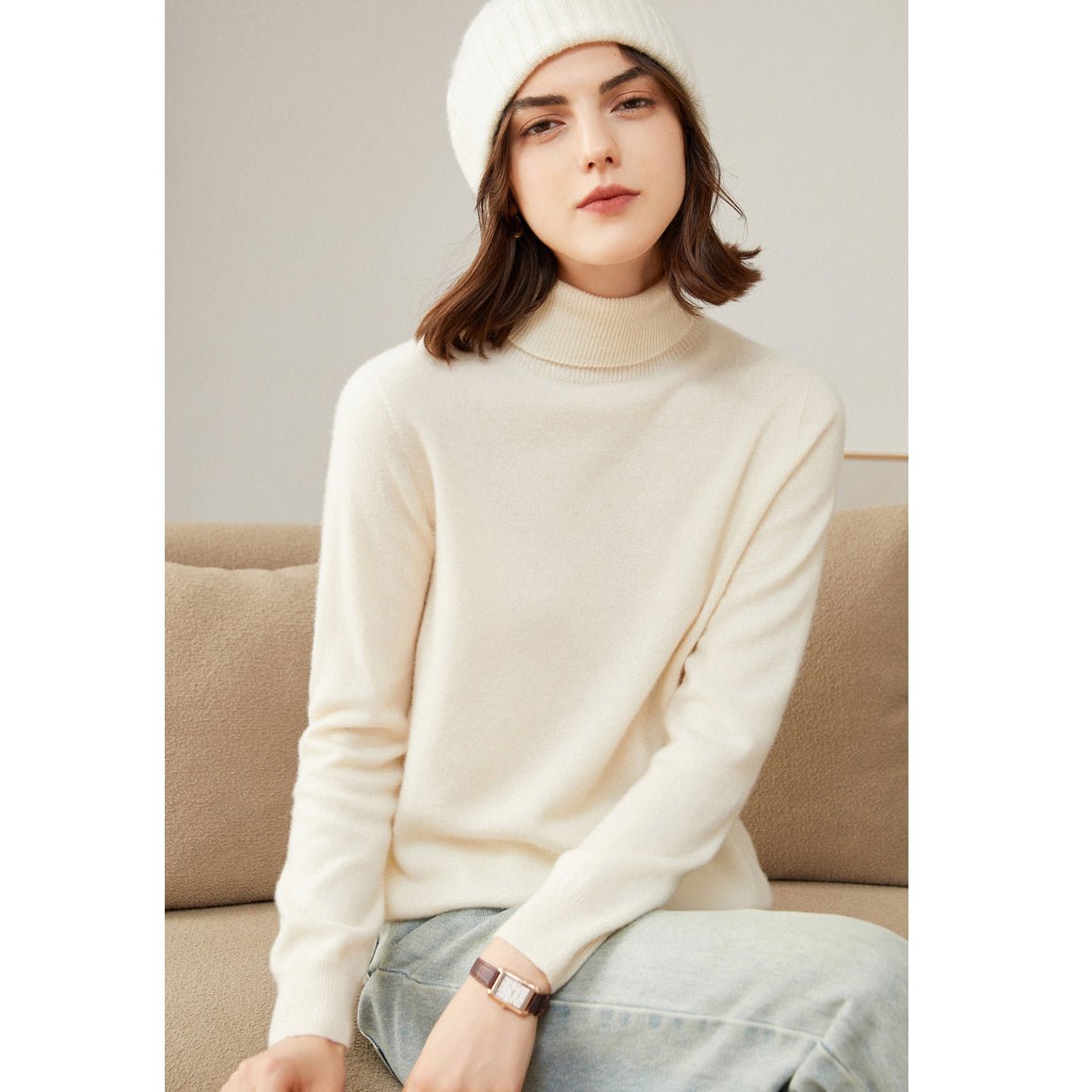 Women's 100% Superfine Cashmere Turtleneck Sweater - slipintosoft