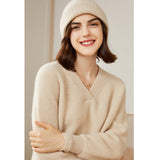 Women's 100% Superfine Cashmere V-Neck Sweater - slipintosoft