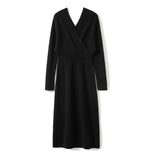 Womens Cashmere Ribbed Knit Wrap Dress Long Sleeve V Neck Midi Dresses