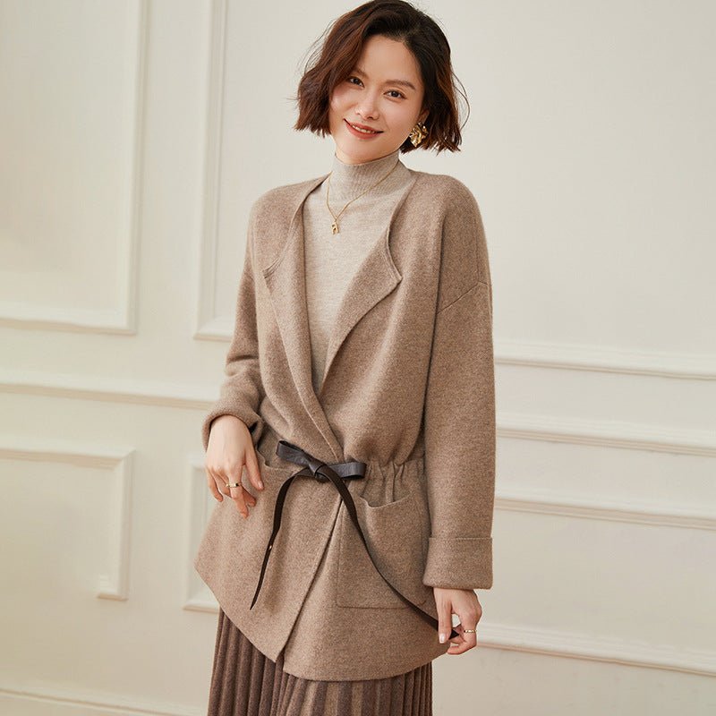 Womens Belted Cashmere Cardigan Cashmere Coat Open Front Knit Jacket Taupe One Size Fits Most