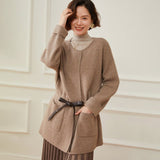 Womens Belted Cashmere Cardigan Cashmere Coat Open Front Knit Jacket Taupe One Size Fits Most