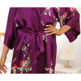 100% Short Silk Kimono Robe for Women's Cherry Blossom Pure Silk Robes - slipintosoft