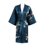 100% Short Silk Kimono Robe for Women's Cherry Blossom Pure Silk Robes - slipintosoft