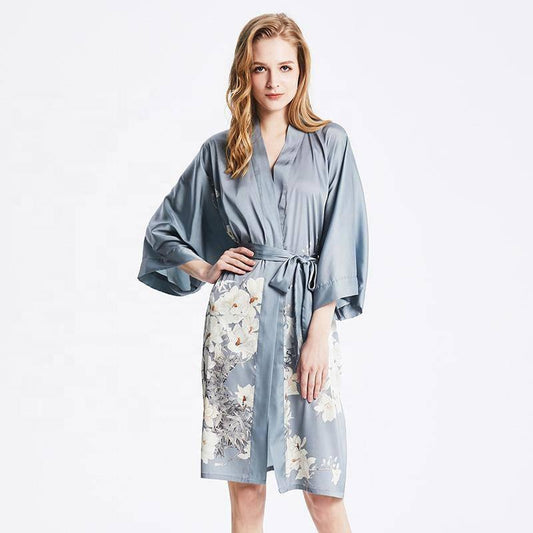 Womens Blossom Prints Pure Silk Kimono Robes