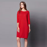 Womens Boat Neck Cashmere Dresses Half Sleeve Cashmere Sweater Dress - slipintosoft