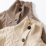 Womens Cable Knit Button - Up Mock Neck Pure Cashmere Cardigan Pockets