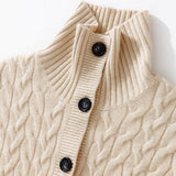 Womens Cable Knit Button - Up Mock Neck Pure Cashmere Cardigan Pockets