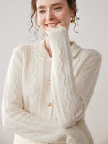 Womens Cable Knit Cashmere Cardigan Peter Pan Collar Cashmere Sweater Ivory XS