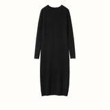 Womens Cable Knit Cashmere Dress Long Sleeve Cashmere Midi Dress Black XS