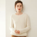 Womens Cable Knit Cashmere Sweater Crew Neck Cashmere Top Ivory XS