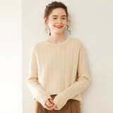 Womens Cable Knit Cashmere Sweater Crew Neck Cashmere Top Beige XS