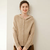 Womens Cashmere Cardigan Button Front Cashmere Sweater Cable Knit Cashmere Hooded Camel XS