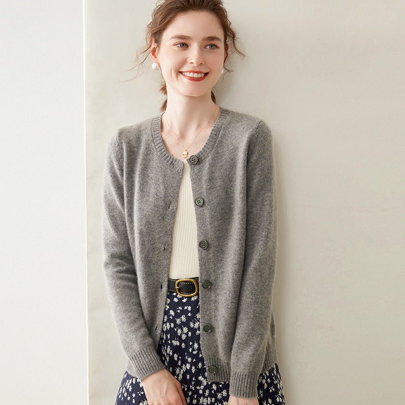 Womens Cashmere Cardigan Crew Neck Ribbed Neckline Cashmere Knit Sweater Gary XS