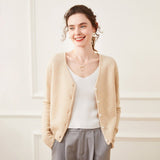 Womens Cashmere Cardigan V Neck Cashmere Sweater Button Front Knit Jacket Beige XS