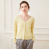 Womens Cashmere Cardigan V Neck Cashmere Sweater Button Front Knit Jacket Yellow XS