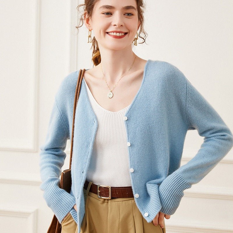 Womens Cashmere Cardigan V Neck Cashmere Sweater Button Front Knit Jacket Blue XS