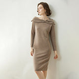 Womens Cashmere Dresses Bow Neck Cashmere Sheath Dress Slim Fit Holiday Party Women Cashmere Dress